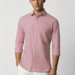 Van Heusen Pink Cotton Slim Fit Striped Shirt-image-85