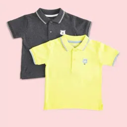 Pantaloons Baby Kids Yellow & Grey Cotton Regular Fit Polo T-Shirt (Pack of 2)-picture-12