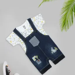 Mee Mee Kids White & Navy Embroidered T-Shirt with Romper-picture-13