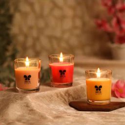 IRIS Multicolour Shot Glass & Damsak Rose Mango Pomegranate Candle - Set of 3-picture-15
