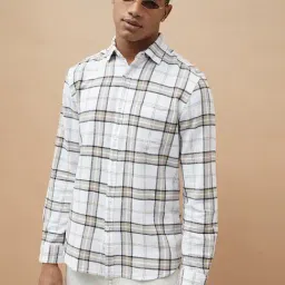 Fame Forever by Lifestyle White Cotton Slim fit Checks Casual Shirt-image-6