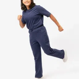 BlissClub Women Navy Everyday Cozy Straight Joggers With 2 Zippered Side Pockets-picture-36