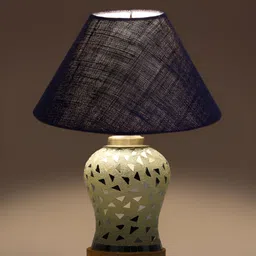 Devansh Blue Textured Frusturical Shaped Wooden Table Lamp & Mosaic Glass image 5