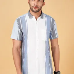 Urban Ranger by Pantaloons Blue Cotton Slim Fit Striped Shirt-picture-29