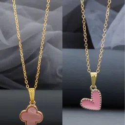 Birado Jewellery Set Of 2 Stainless Steel Gold-Plated Minimal Necklace With Chain-image-10