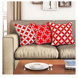SEJ by Nisha Gupta Geometric Premium 16 by 16 Cushion Covers Set of 3 - Red-picture-12