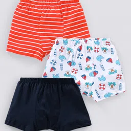 Babyhug 100% Cotton Striped & Whales Print Briefs Pack of 3 - Red White & Navy-image-45