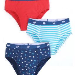 Honeyhap Premium Cotton Super Soft Stretchable Striped Briefs with Silvadur Finish Pack of 3 - High Risk Red & Navy Blue-picture-2