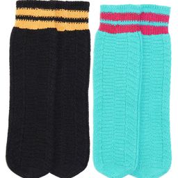 BHARATASYA Pack Of 2 Self Designed Thick Knitted Crew Socks - Black & Blue-picture-9