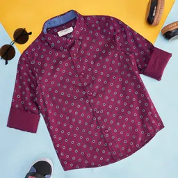 Pantaloons Junior Full Sleeves Abstract Printed Shirt - Maroon-picture-21
