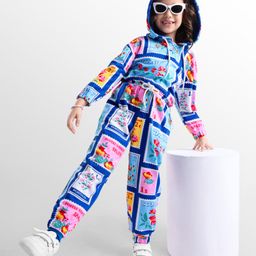 Ollington St. Cotton Knit Full Sleeves Winter Wear Floral Printed Hooded Sweatshirt & Jogger Co-Ord Set - Blue & Pink-picture-43