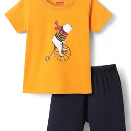 Babyhug Single Jersey Knit Half Sleeves T-Shirt & Shorts Set with Bear Print - Black & Mustard-picture-20