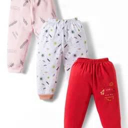 Mini Donuts Interlock Knit Full Length Lounge Pant With Space Theme Print Pack Of 3 - Red Pink & White-picture-27