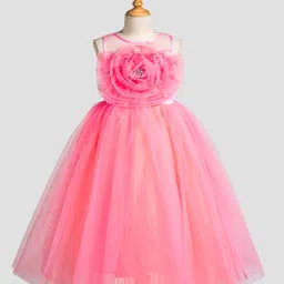 Toy Balloon Kids Net Woven Sleeveless Floral Applique Detailed Beads Embellished Gown - Pink-picture-30