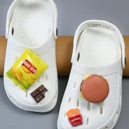 Yellow Bee Solid Perforated Slingback Clogs With Fast Food Charms - White-picture-37