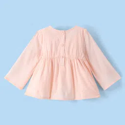 Babyhug Full Sleeves 100% Rayon Woven Gathered Top with Embroidery Detailing - Peach image 2