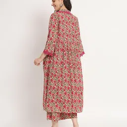 Aujjessa Three Fourth Bell Sleeves Floral Printed Maternity Feeding Kurta Set With Concealed Zipper Access -  Off White Fuchsia image 3