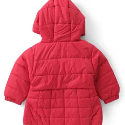 Babyhug Woven Full Sleeves Padded Hooded Jacket with Crown Patch Applique - Red image 2