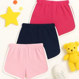 KUCHIPOO Cotton Pack Of 3 Butterfly & Unicorn Printed Side Taped Shorts - Pink Navy Blue & Dark Red image 3