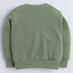 Knitting Doodles Fleece Knit Full Sleeves Hero Text Printed Light Winter Sweatshirt - Olive Green image 3