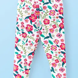 Babyhug Cotton Lycra Knit Full Length Leggings With Strech Floral Print Pack of 2 - Multicolor image 3