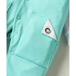 Child World Interlock Knit Full Sleeves Romper With Teddy Bear Print - Sea Green image 3