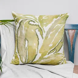 ZEBA Green Abstract Printed Linen Embroidered Square Cushion Cover 16 inch x 16 inch-picture-16