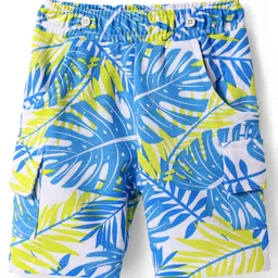 Babyhug Single Jersey Knit Half Sleeves T-Shirt & Shorts Set with Tropical Theme Print & Suspender - Limegreen image 4