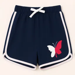 KUCHIPOO Cotton Pack Of 3 Butterfly & Unicorn Printed Side Taped Shorts - Pink Navy Blue & Dark Red image 5