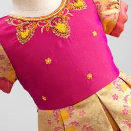 Enfance Half Sleeves Floral Printed & Sequins Embellished Pattu Pavdai Dress - Rani image 4