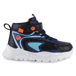 Pine Kids Sneaker Shoes With Velcro Closure & Basket Ball Print - Blue image 4