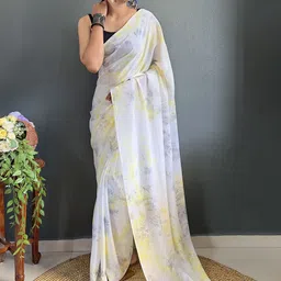 V3 FASHION STUDIO Floral Printed Pure Chiffon Ready to Wear Jamdani Saree-picture-30