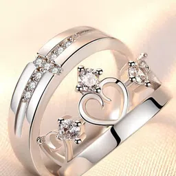 Ringzinnie Unisex Set Of 2 Stainless Steel Stones Studded Heart Couple Finger Rings image 3