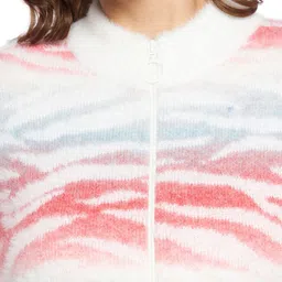 Madame Women Printed Mock Collar Zip Cardigan image 2