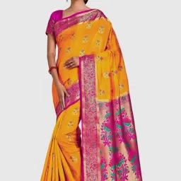 Mimosa Orange Woven Sarees With Blouse-picture-19