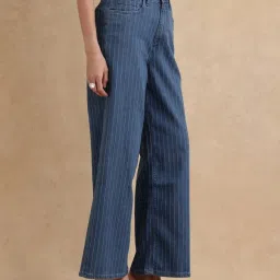 RAREISM Blue Cotton Blend Striped Jeans image 3