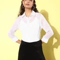 Anvi Be Yourself White Self Design Long Shirt-image-99