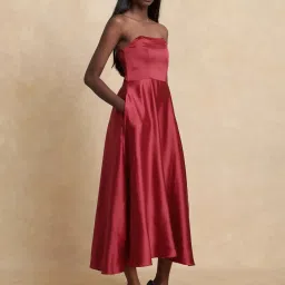 RAREISM Red Polyester Solid Sleeveless Dress image 3