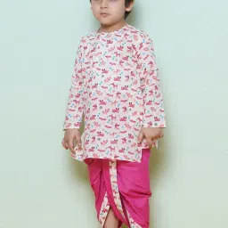 AJ Dezines Kids Pink & White Printed Full Sleeves Kurta with Dhoti image 3