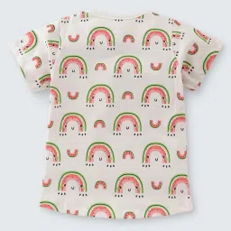 Nite Flite Kids Off-White & Pink Cotton Printed Top Set image 3