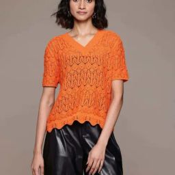 Label Ritu Kumar Orange Self Pattern Top-picture-26