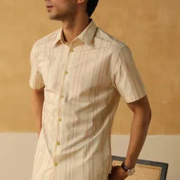 Andamen Beige Cotton Regular Fit Printed Shirt image 3