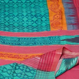 Unnati Silks Green & Pink Silk Printed Saree With Unstitched Blouse image 3