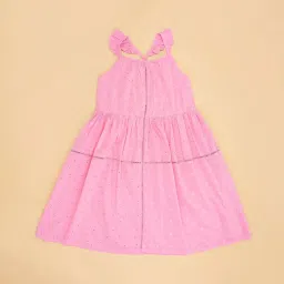 Pantaloons Junior Kids Pink Self Pattern Dress image 3