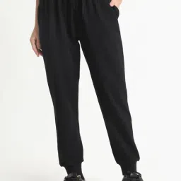 R&B Black Cotton Mid Rise Joggers image 3