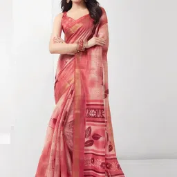 Satrani Pink Geometric Print Saree With Unstitched Blouse image 3