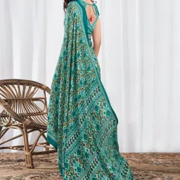 Satrani Blue Printed Saree With Unstitched Blouse image 3