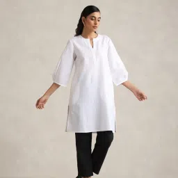 true browns TrueBrowns White Solid Round Neck Kurta image 3