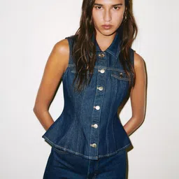 H&M Peplum Denim Waistcoat image 2