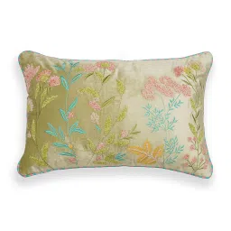 Pure Home and Living Green Velvet Embroidered Rectangle Cushion image 3